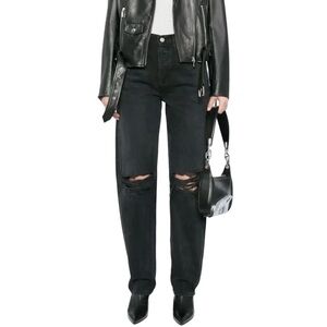 NWT AGOLDE Kelly high rise relaxed straight full length jeans in Fuse black 28